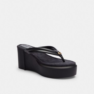 Sandale Coach Franki Flip Flop In Signature Jacquard Femme Noir | NBIUSXC-26