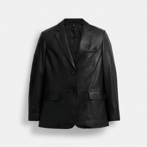 Vestes Coach Leather Blazer Femme Noir | TXCUQGW-64