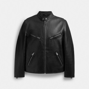 Vestes Coach Leather Racer Homme Noir | JCKXQLY-20
