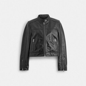 Vestes Coach Leather Racing Jacket Femme Noir | IDJARXC-03