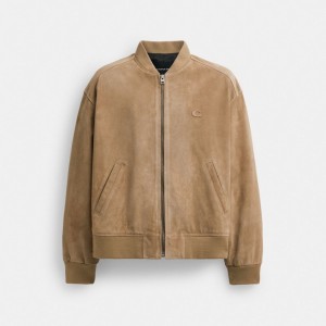 Vestes Coach Lightweight Suede Jacket Homme Beige | UITCMQB-67