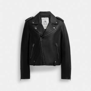 Vestes Coach Moto Jacket Femme Noir | UZSOVCJ-42