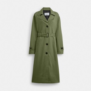 Vestes Coach Oversized Trench Coat Femme Vert | STHKQLF-07