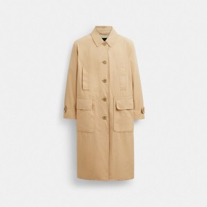 Vestes Coach Regenerative Cotton Balmacaan Femme Kaki Clair | ZSYBDNX-38