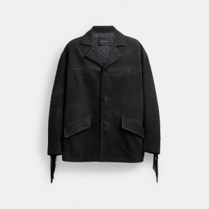 Vestes Coach Suede Fringe Jacket Homme Noir | ZPYRWTL-05