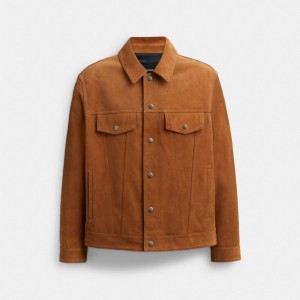 Vestes Coach Suede Leather Jacket Homme Marron | QZUNCMD-56