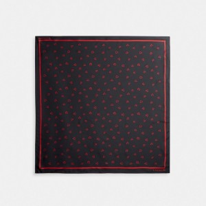 Écharpe Coach Hearts Print Silk Square Scarf Femme Noir Rouge | ZOIUMVF-45