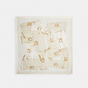 Écharpe Coach Tabby Bag Print Silk Square Scarf Femme Multicolore | AYPZEWH-58